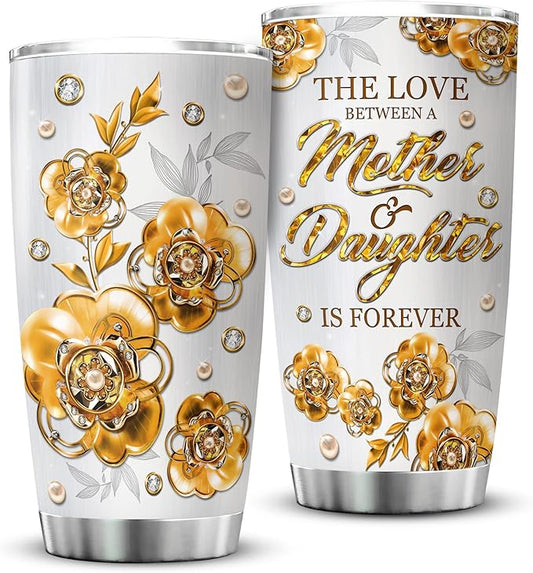 ZOXIX Flower Tumbler Cup Jewelry Style The Love Between A Mother And Daughter Is Forever Birthday Gifts For Mom From Daughter Floral Print Travel Mug Mothers Day Sentimental Gift
