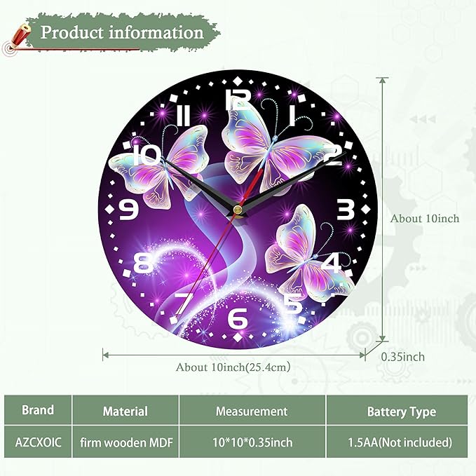 Butterfly Wall Clock for Bathroom,Flying Butterfly Glowing in Dark Wall Clocks Silent Non-Ticking Battery Operated Clock 10 Inch,Wall Clocks Decorative for Living Room,Kitchen,Office