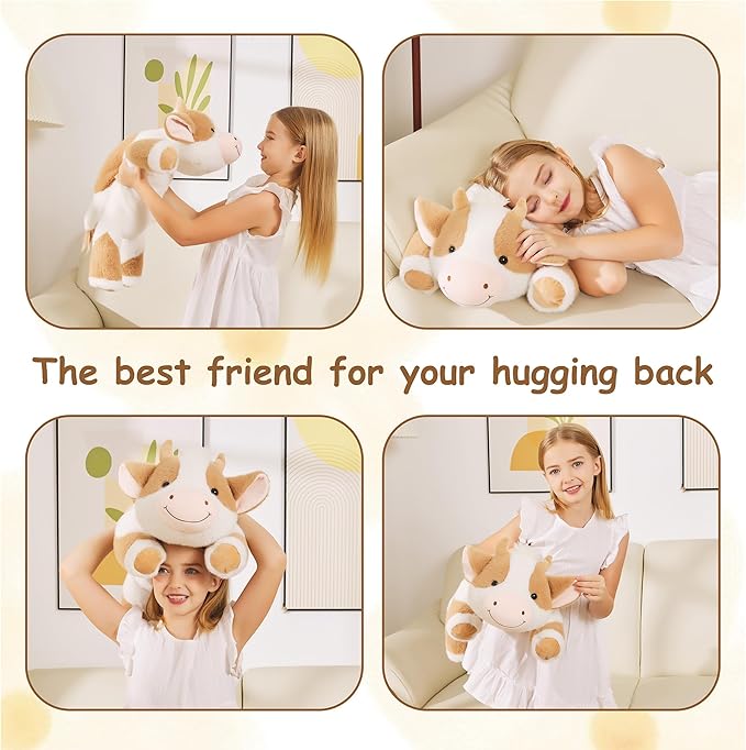 Weighted Stuffed Animals Cow - 25" Big Stuffed Animal Toy Pillow for Kids & Adults, 5 lbs Ultra-Soft Washable Weighted Plush