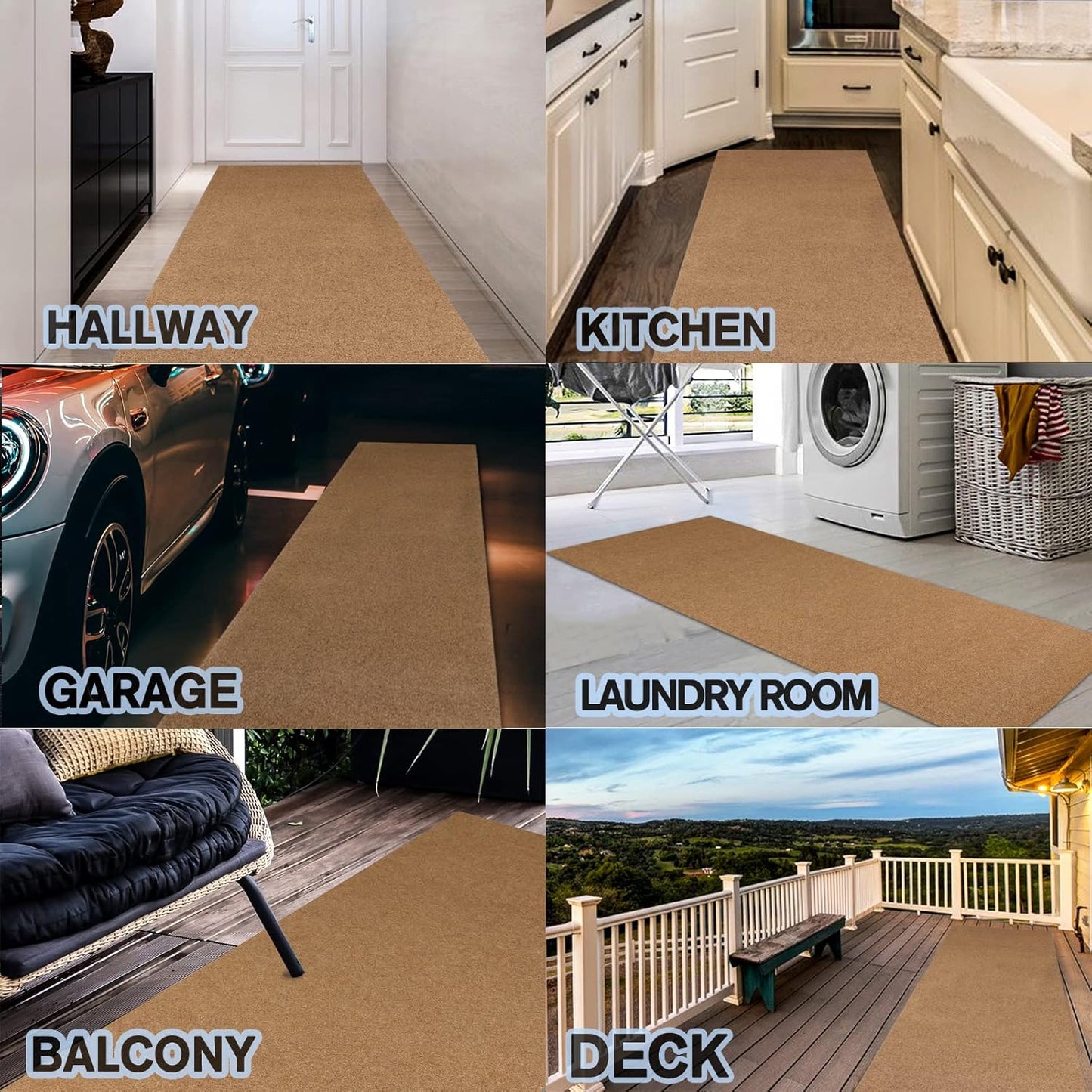 Custom Size Backed Non-Slip Area Rugs Runner, Easy Clean, Waterproof Runner Rugs for Hallway Entryway, Kitchen, Laundry, 4FT x 73FT, Beige