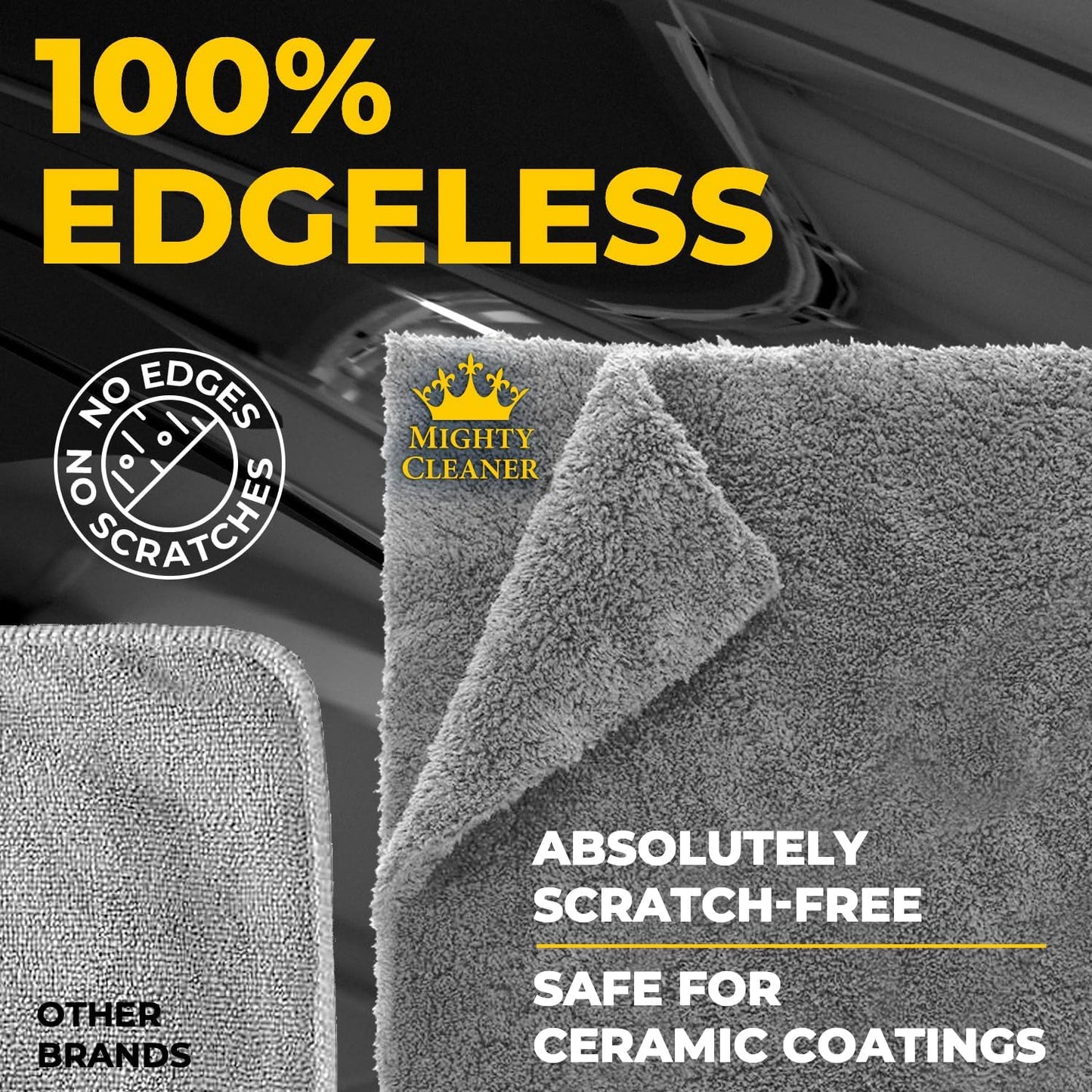 Edgeless Microfiber Towels for Cars – 6pk (12”x12”) - 540 GSM - Super Soft Detailing & Buffing – Scratch-Free & Absorbent Microfiber Cleaning Cloths for Car Polishing
