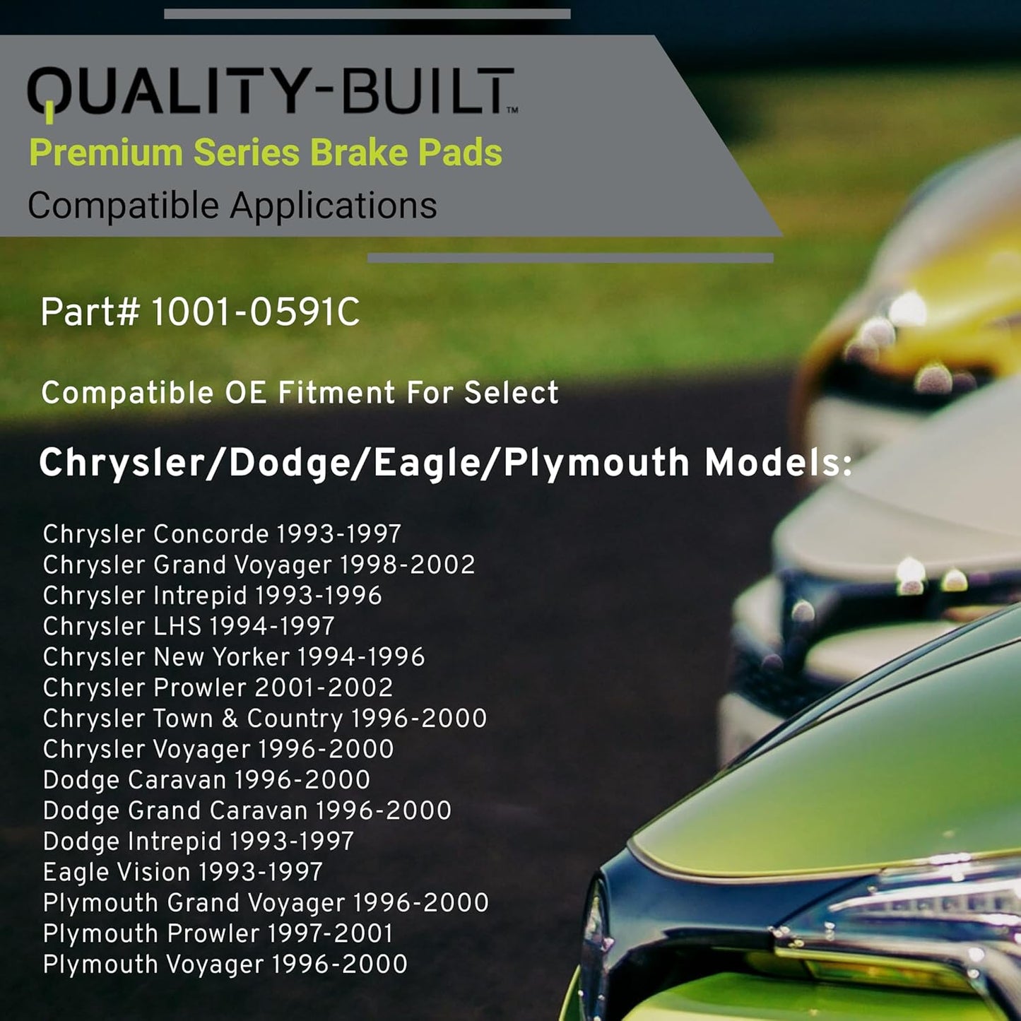 Premium Ceramic Front Brake Pads (1001-0591C) Compatible with 1993-2002 Chrysler/Dodge/Eagle/Plymouth (Caravan/Concorde/Grand Caravan/Grand Voyager/Intrepid/LHS/New Yorker/Prowler)