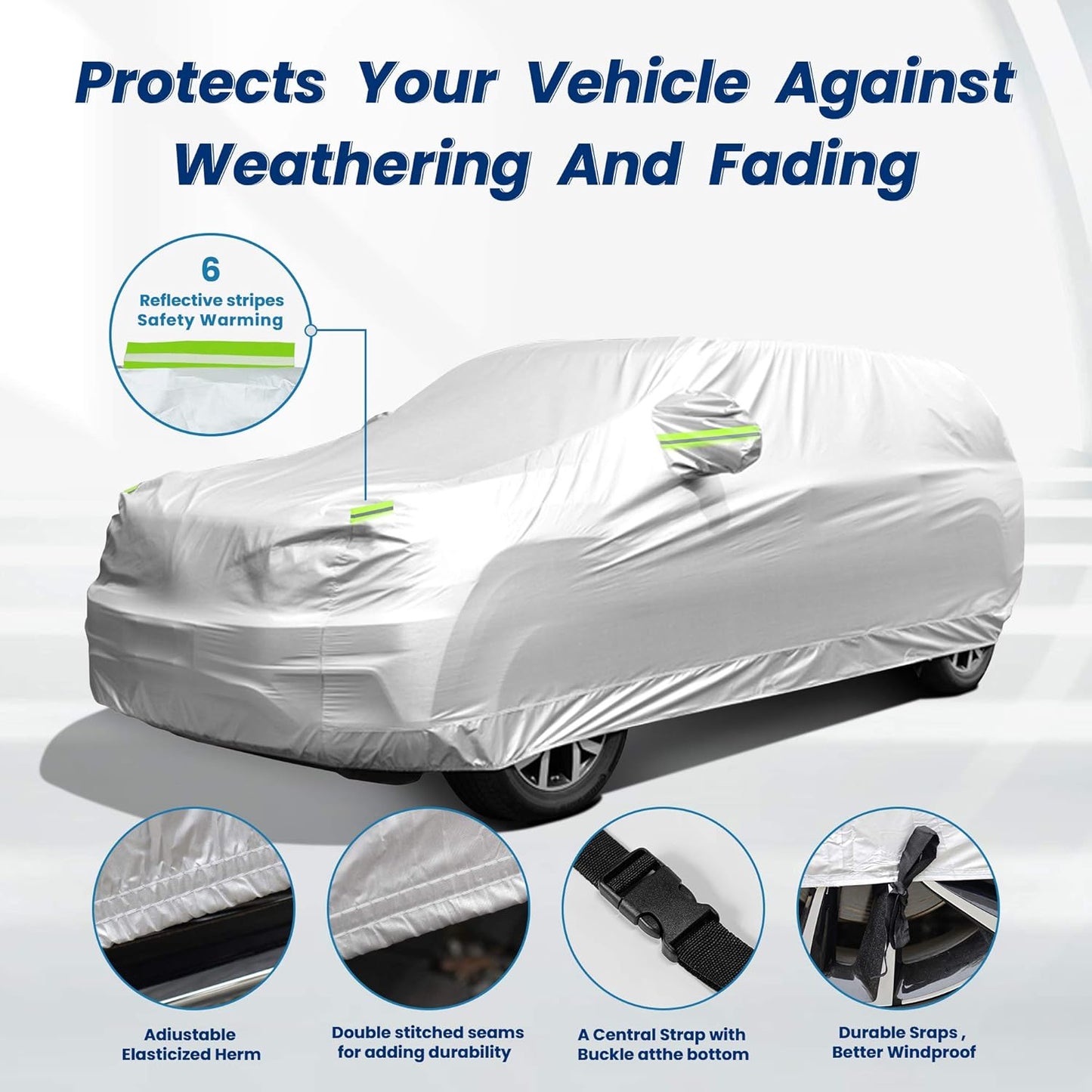 Car Cover Waterproof All Weather for SUV - All-Weather Windproof Design for Automobiles (Rain/Sun/Scratch Resistant), Universal Fit SUV Up to 190’’ (Upgrade)