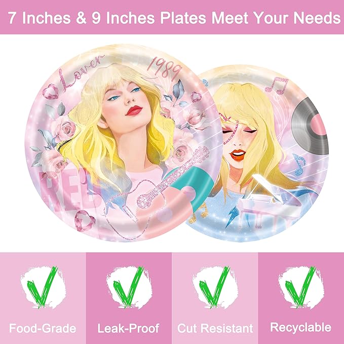 96 Pcs Birthday Party Plates Napkins Forks Supplies Paper Tableware Set Disposable Table Decorations for Girls Birthday Party, Serves 24 Guests