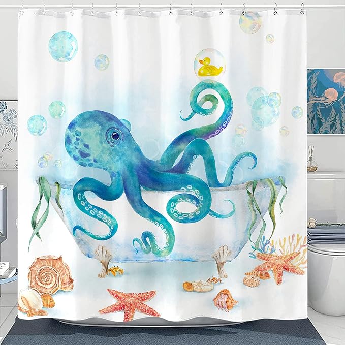 Yeoiat Funny Shower Curtain Octopus Shower Curtain Funny Decorative Shower Curtains for Bathroom Fun Shower Curtain Set with 12 Hooks Octopus01 72×72 Inches