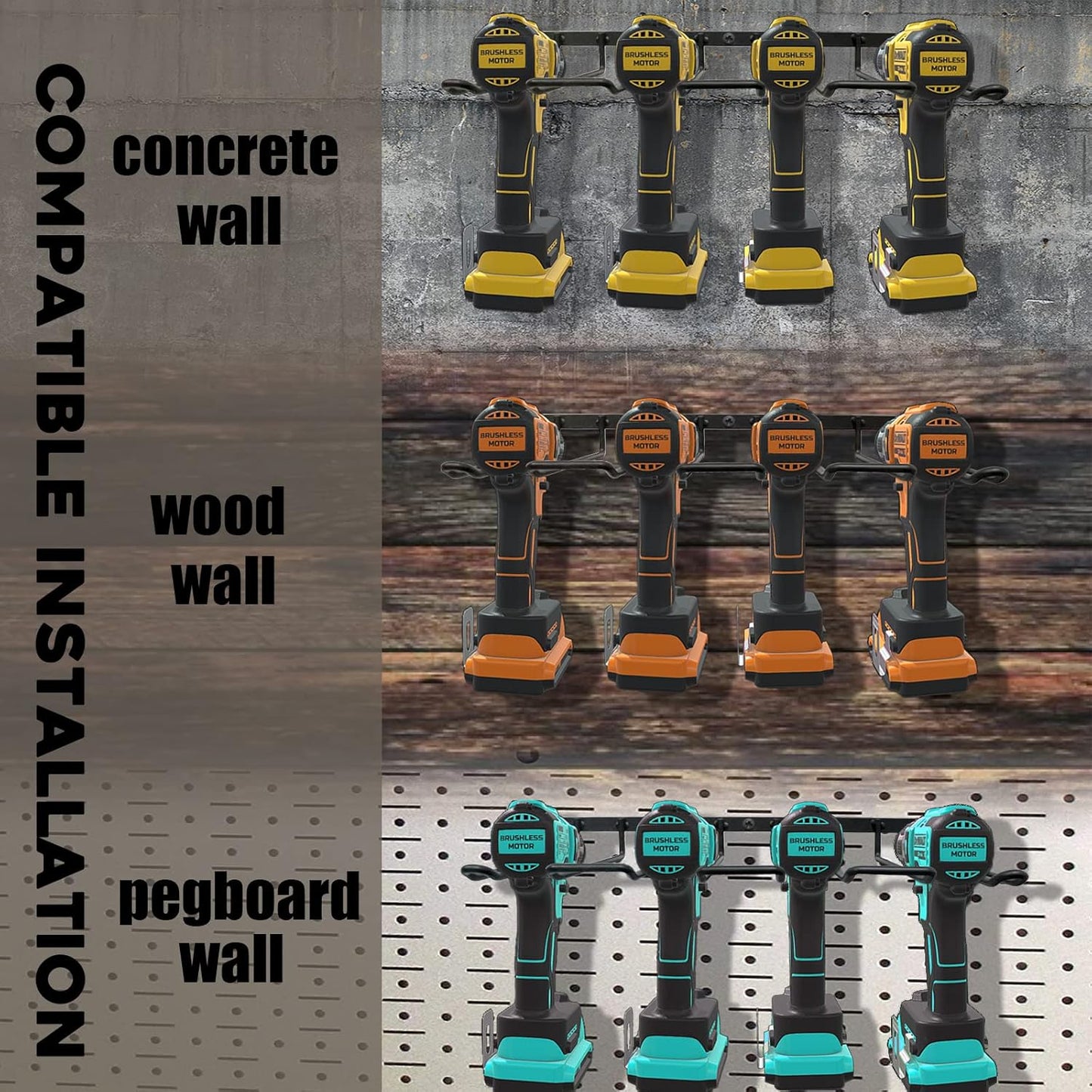 Drill Holder, Power Tool Organizer, Wall Mount 4 Cordless Metal Shelf Holder, Utility Storage Rack for Dewalt Cordless Tools for father day gifts
