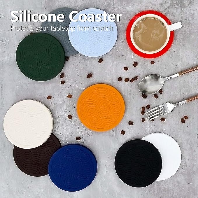 6-Pack Silicone Coasters with Deep Tray Holder, Double-Sided Drink Coasters, Christmas Decorations