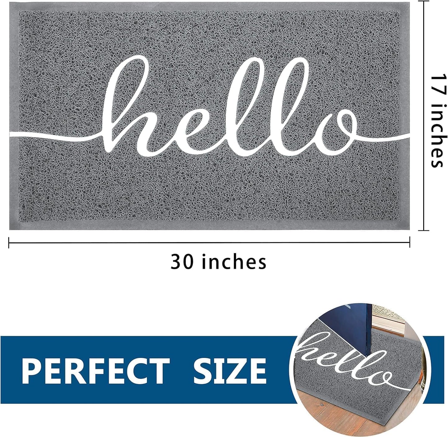 EARTHALL Door Mat Outside Inside Hello Doormat, 30"x17.5", Durable Floor Mat Non Slip Mat Ultra Absorb Mud Easy Clean Front Doormat for Garage, Entryway, Patio, High Traffic Areas, Grey