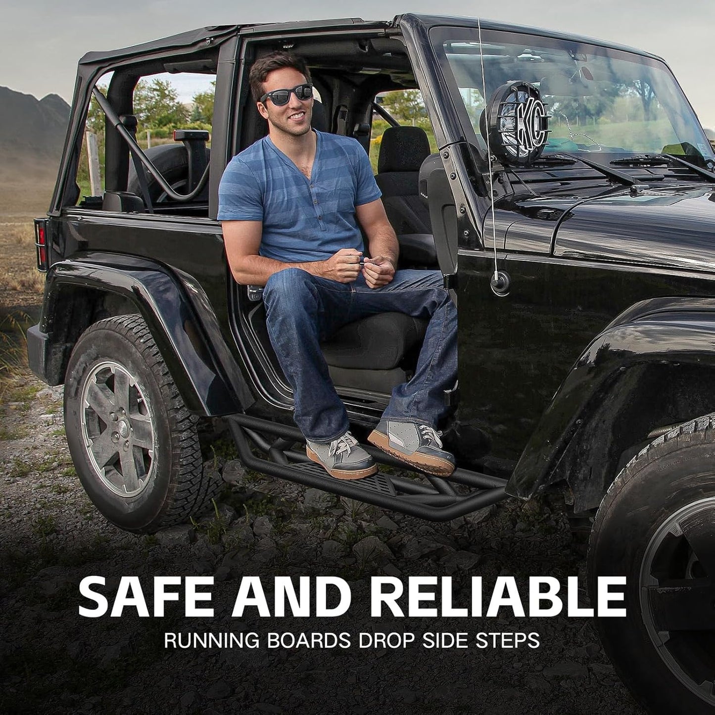 for Jeep JK Running Boards Drop Side Steps Compatible with 2007-2018 Jeep Wrangler JK 2 Doors, Heavy-Duty Steel Nerf Bars Step Plates Rock Sliders Rails (Off-Road, Black)