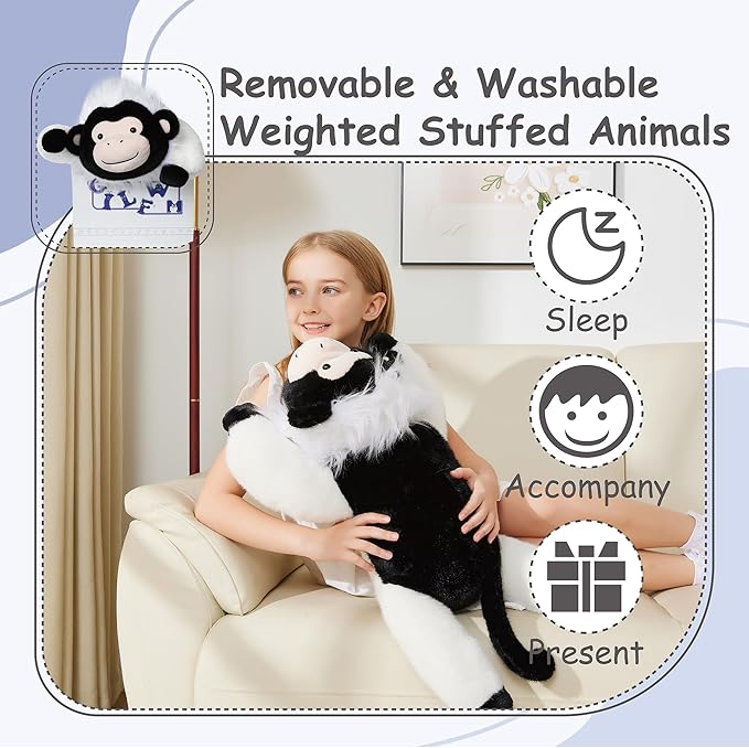Weighted Stuffed Animals Monkey - 25" Big Toy Pillow Plushie Gifts for Kids Boys Girls & Adults, 5 lbs Ultra-Soft Washable Plush Pillowfort