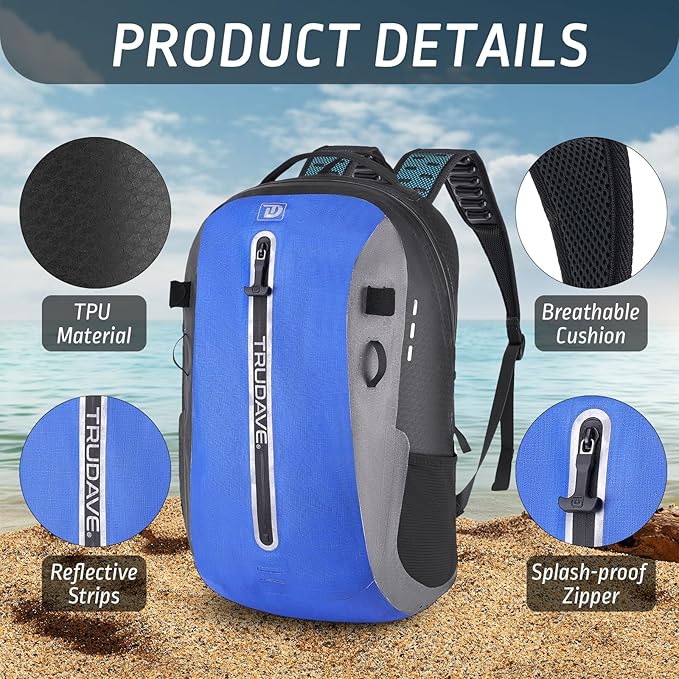 Waterproof Backpack, Waterproof Submersible Backpack, Floating TPU Coated Dry Bag with Airtight Zipper for Kayak, Fishing, Boating, Hiking (30L)