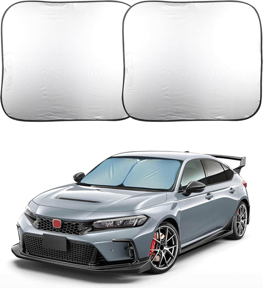 EcoNour 2 Piece Sunshade for Car Windshield | Durable 240T Polyester Car Windshield Shade Blocks UV Rays | Sun Protection for Front Window | Small (29 in*24 in)
