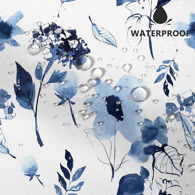 AWERT Blue Floral Shower Curtain for Bathroom Watercolor Ink Flowers Shower Curtain with Hooks Waterproof Fabric Bathroom Decor 60x72inch