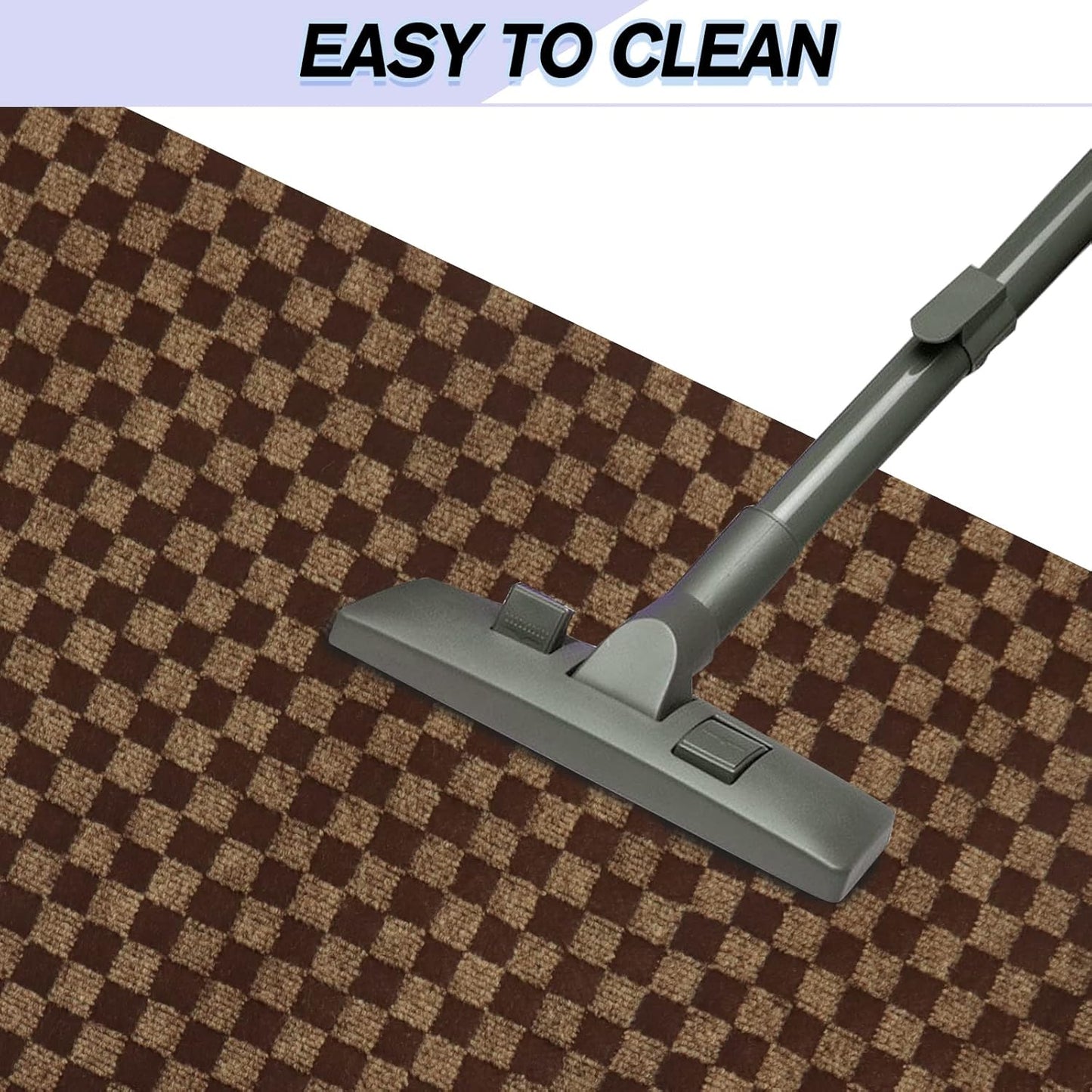 Custom Size Backed Non-Slip Area Rugs Runner, Easy Clean, Waterproof Runner Rugs for Hallway Entryway, Kitchen, Laundry, 4FT x 8FT, Brown Checkered