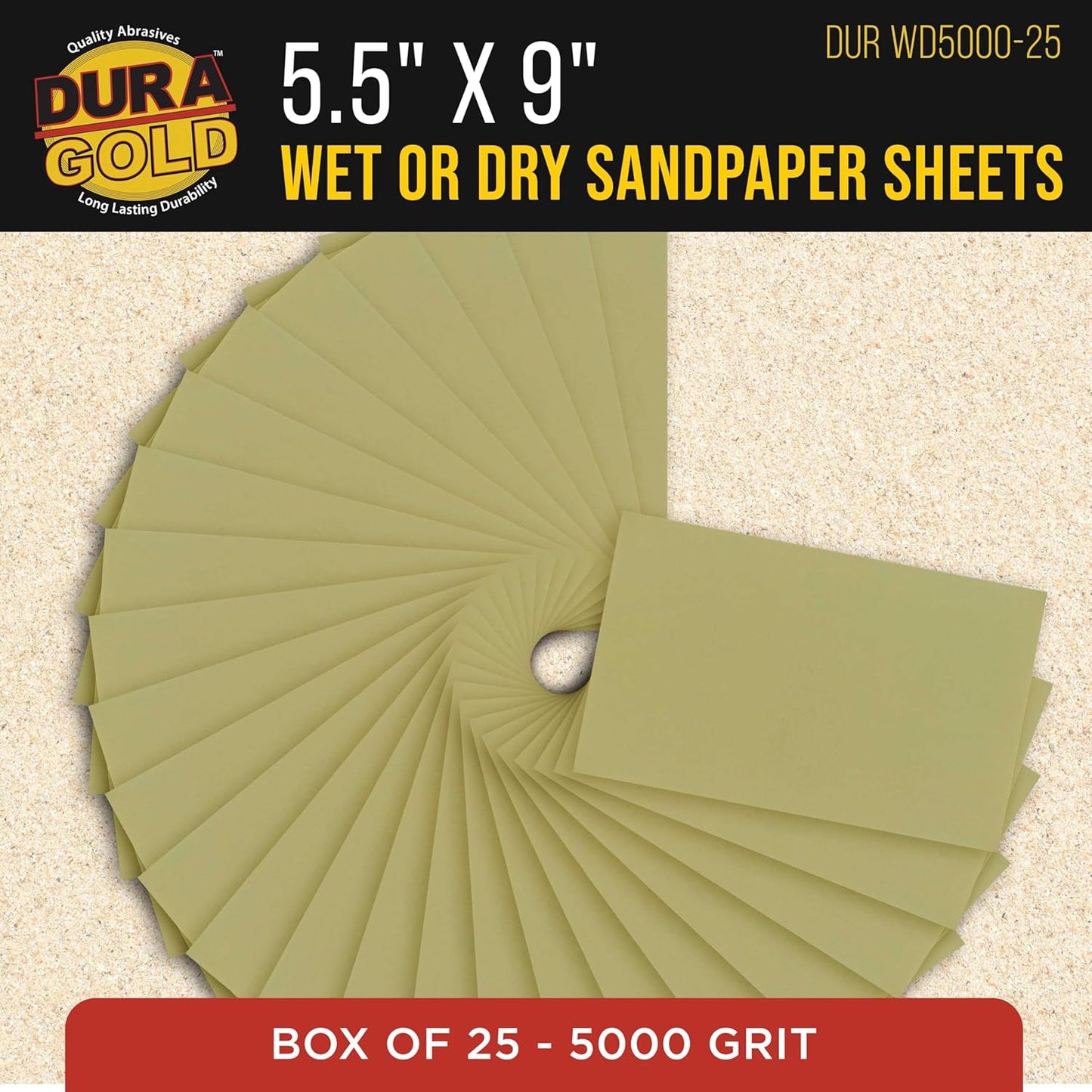 Dura-Gold Premium 5000 Grit Wet or Dry Sandpaper Sheets, 5-1/2" x 9", Box of 25 - Auto Car Color Sanding Detailing, Polishing Wood, Plastic, Glass, Epoxy, Stone, Metal Finishing Hand Sand Block Sander