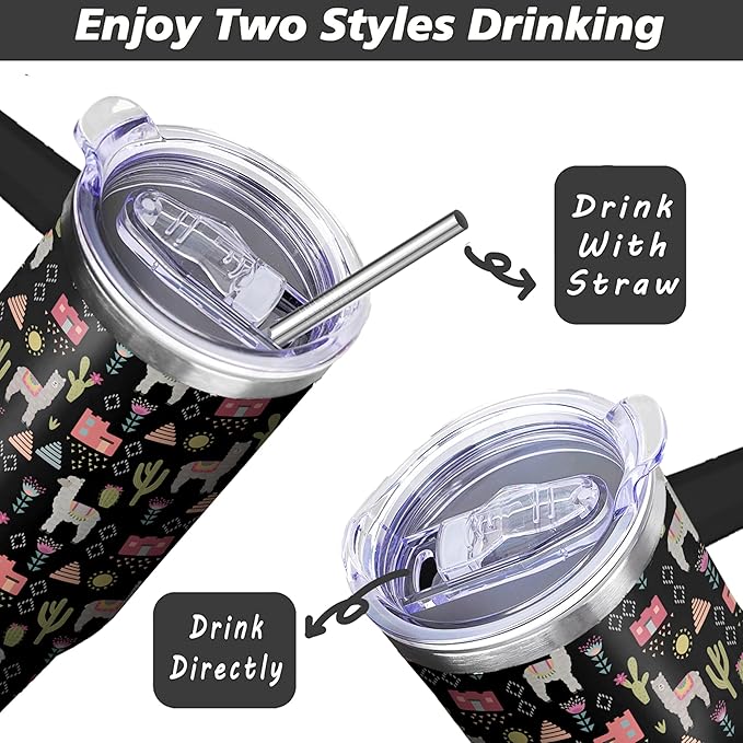 40 Oz Llama Tumbler with Handle and Straw, Double Wall Stainless Steel Llama Cup, Alpaca Mug Insulated Llama Coffee Mug, 40 Oz Llama Mugs with Handle and Straw for Women Gifts