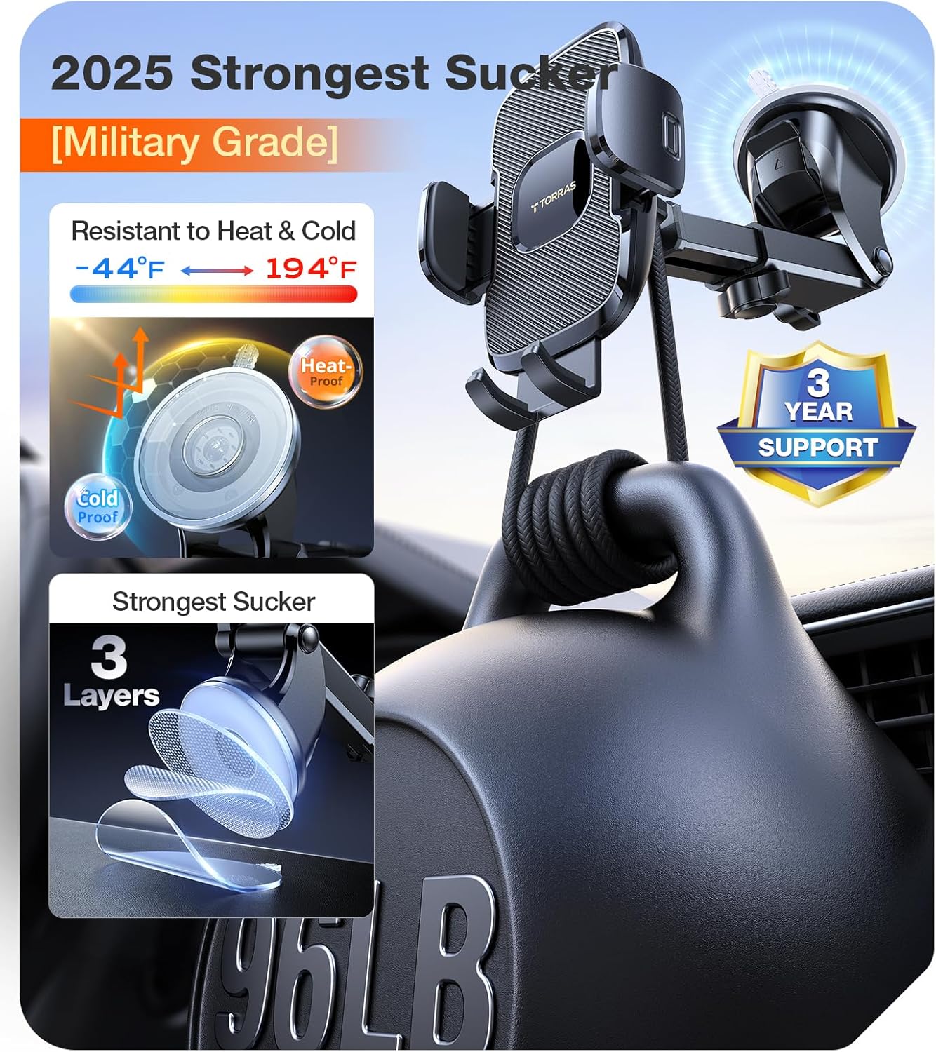 TORRAS [Ultra-Durable Cell Phone Holder for Car, Universal Mount Dashboard Windshield Vent Compatible with iPhone 16 15 14 13 12 Pro Max, Samsung Galaxy S23+ Ultra S10 Note Plus