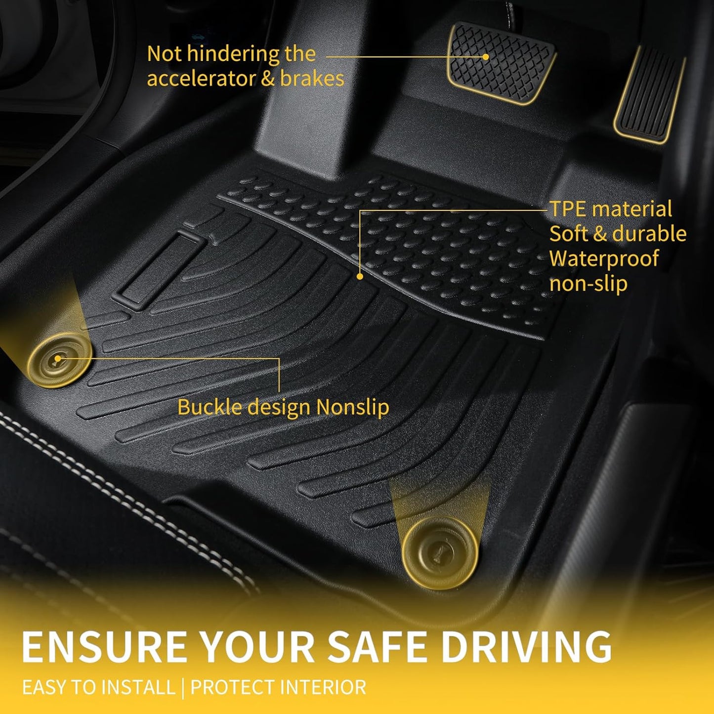 GINOWY- Floor Mats & Cargo Liner for Jeep Wagoneer 2022-2025,8 Passenger, TPE All Weather Car Mats, Custom Fit Trunk Mat Waterproof Floor Liners Accessories Black