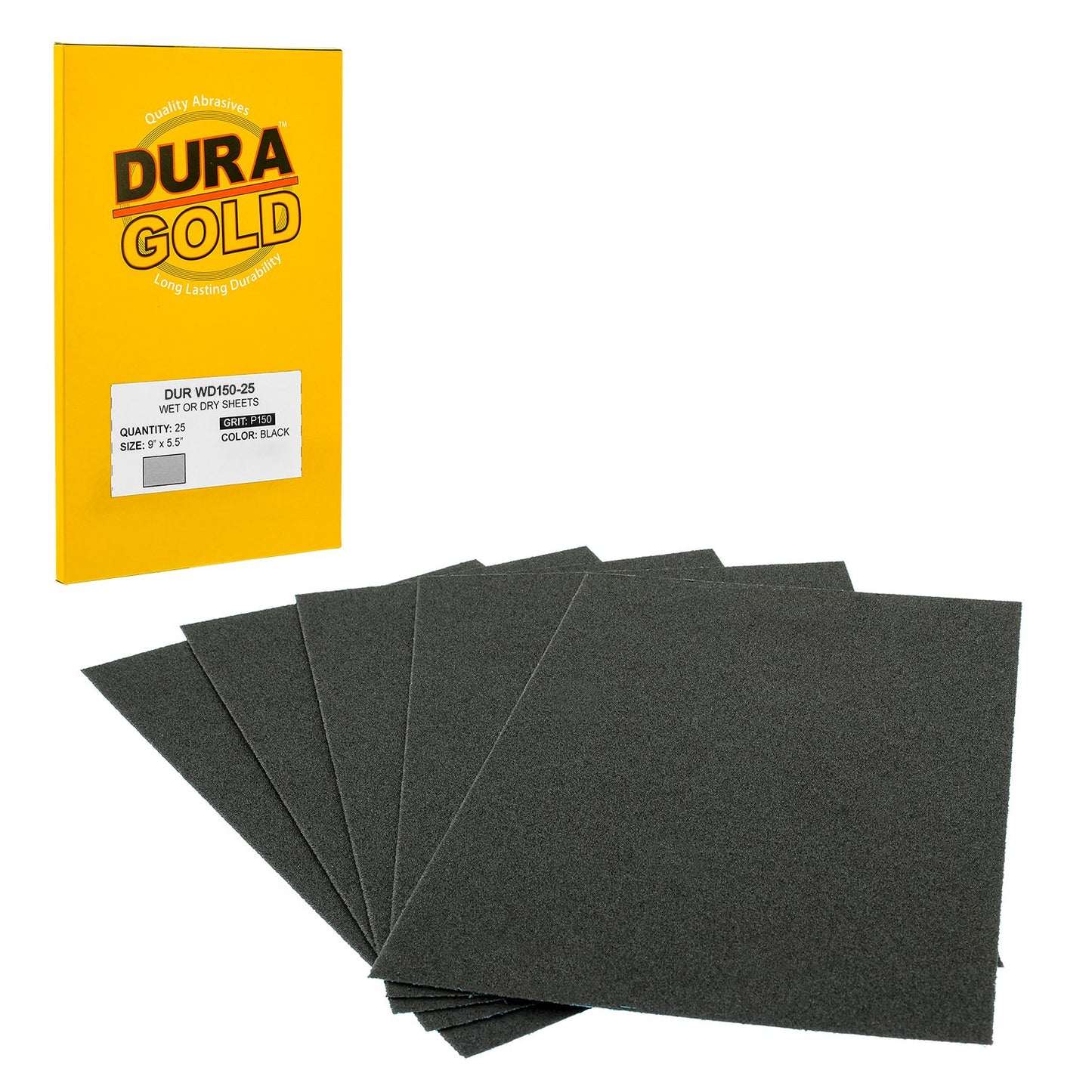 Dura-Gold Premium 150 Grit Wet or Dry Sandpaper Sheets, 5-1/2" x 9", Box of 25 - Coarse-Cut Sanding, Detailing, Polishing Automotive, Woodworking Wood Furniture, Metal Finishing Hand Sand Block Sander