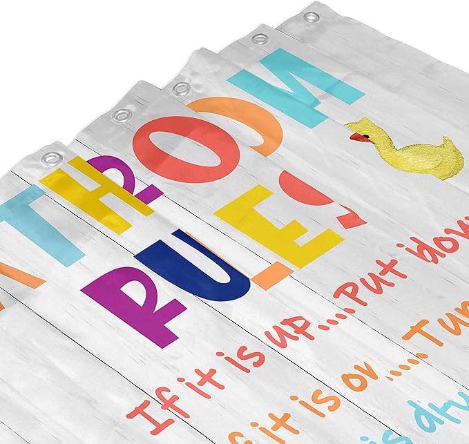 Bathroom Rules Kids Shower Curtain 72x72 Inches - Girls Boys Teen Funny Motivational Quotes Shower Curtains,Wooden Board Duck Bubble in Bathtub Fabric Bathroom Home Decor