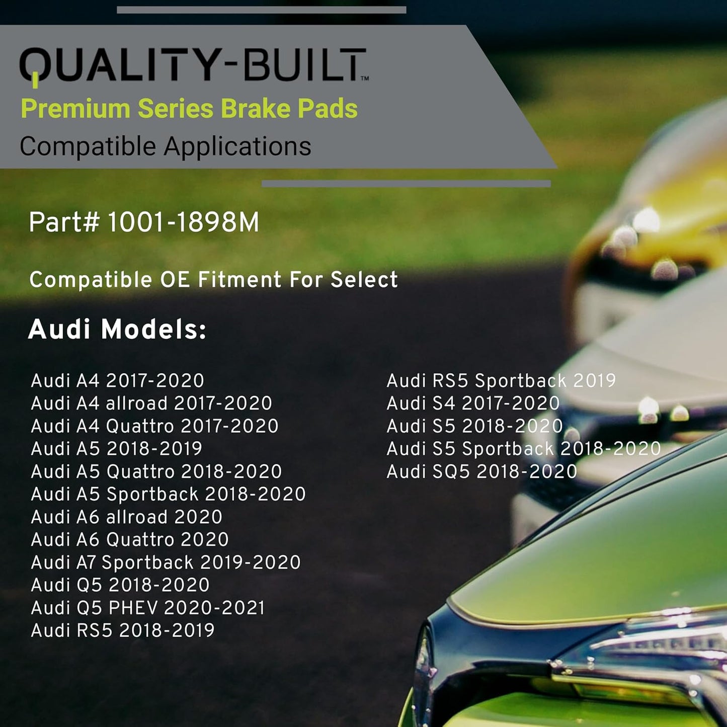 Premium Semi-Metallic Rear Brake Pads (1001-1898M) Compatible with 2017-2021 Audi (A4/A4 allroad/A4 Quattro/A5/A5 Quattro/A5 Sportback/A6 allroad/A6 Quattro/A7 Sportback/Q5 & More)