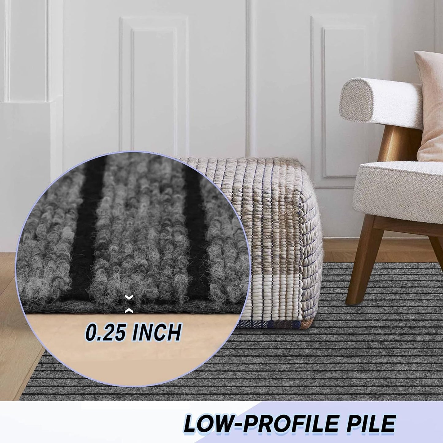 Custom Size Backed Non-Slip Area Rugs Runner, Easy Clean, Waterproof Runner Rugs for Hallway Entryway, Kitchen, Laundry, 4FT x 6FT, Gray Stripe