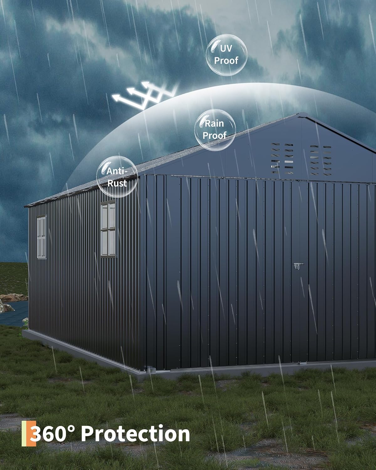 12x20 FT Metal Carport, Enclosed Car Port with Reinforced Frame and Steel Roof for All-Weather Use, Metal Garage Shed for Full-Sized Pickup Trucks