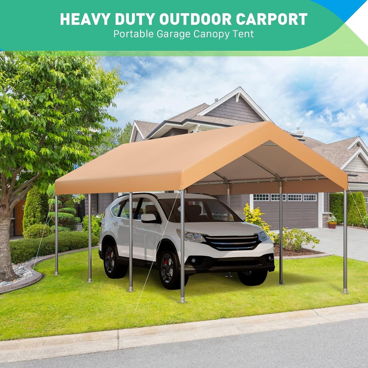 12X20 Ft Heavy Duty Carport Canopy, Portable Garage, Car Tents, Easy to Assemble, Reinforced Structure, with Hanging Edge, Applicable to Car, Bike, Boat, Party (Yellow)