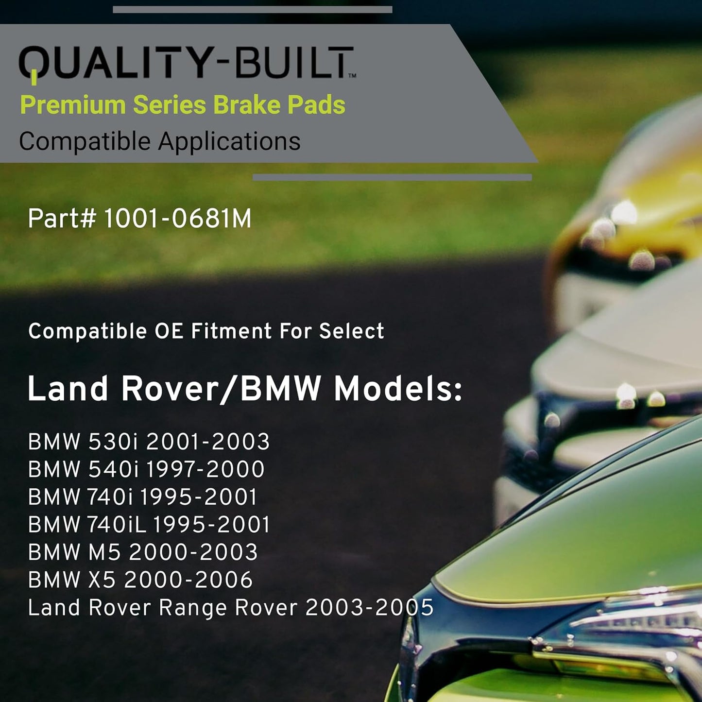 Premium Semi-Metallic Front Brake Pads (1001-0681M) Compatible with 1995-2006 BMW/Land Rover (530i/540i/740i/740iL/M5/Range Rover/X5)