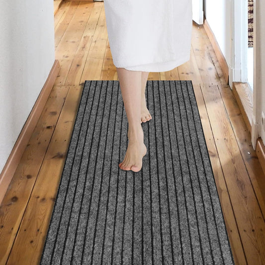 Custom Size Backed Non-Slip Area Rugs Runner, Easy Clean, Waterproof Runner Rugs for Hallway Entryway, Kitchen, Laundry, 4FT x 49FT, Gray Stripe