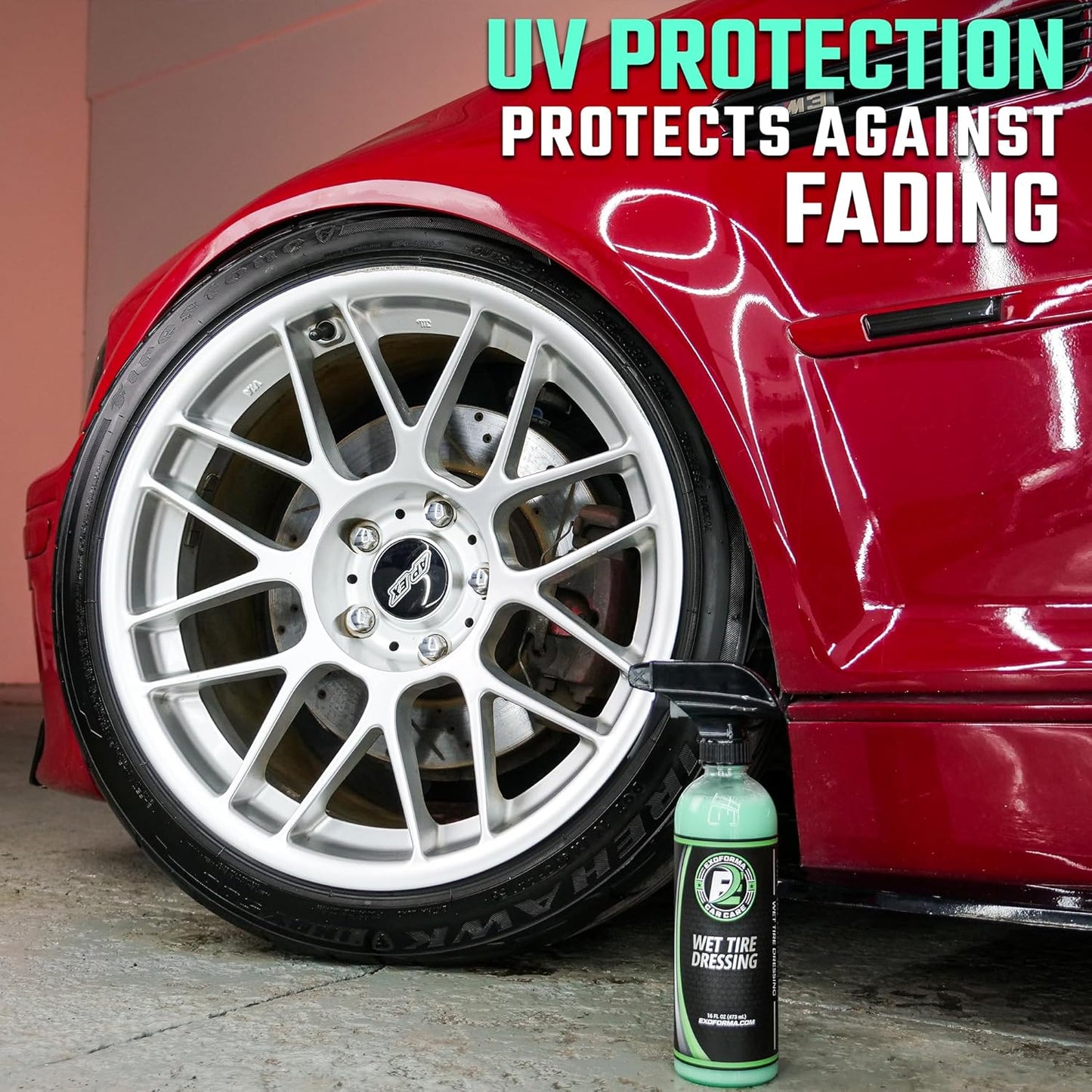 ExoForma Wet Tire Dressing Spray - Extremely High Shine Tire Dressing for That Wet Look - No Sling, Non-Greasy Silicone Formula with UV Protection - Easy to Apply, Minimal Cure Time - 16 fl oz