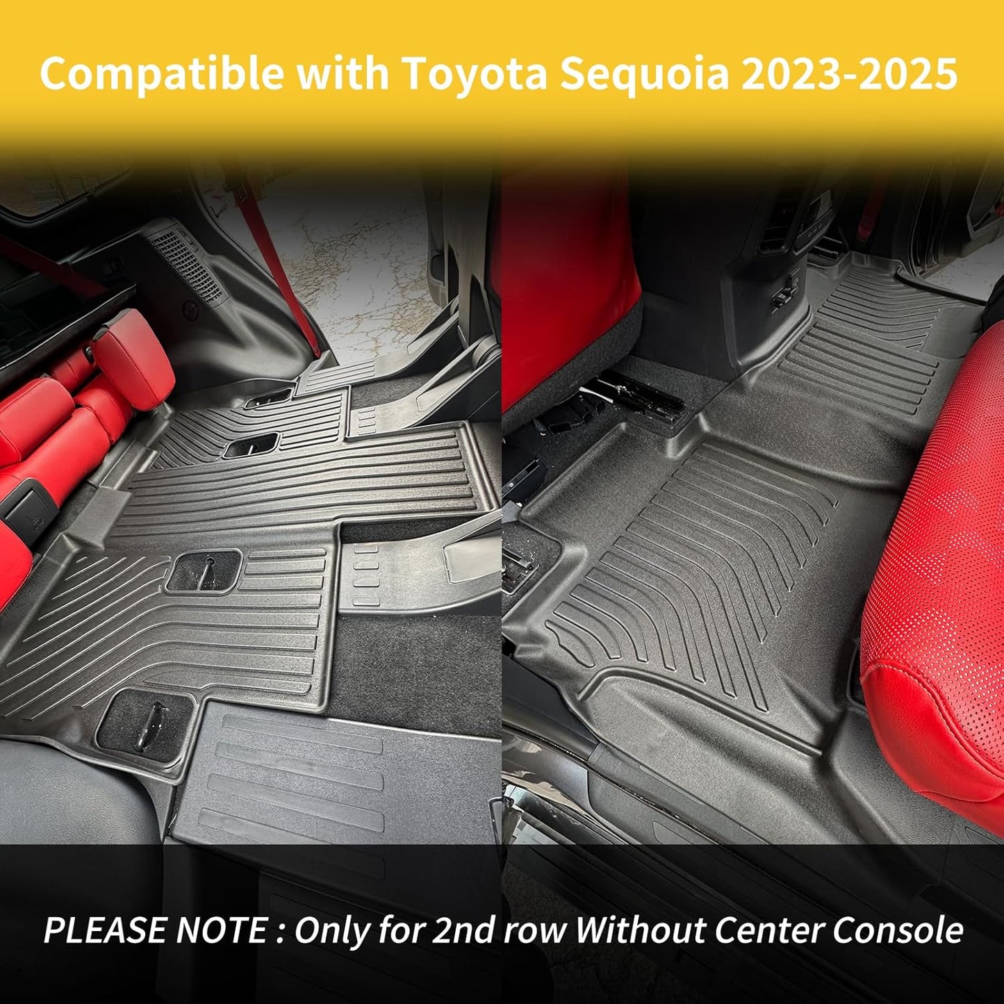 GINOWY-Floor Mats for Toyota Sequoia 2023 2024 2025, TPE All Weather Sequoia Car Mats, 1st & 2nd & 3rd Row Set, Non-Slip Floor Liners Waterproof Custom Fit Sequoia Accessories Mats Black