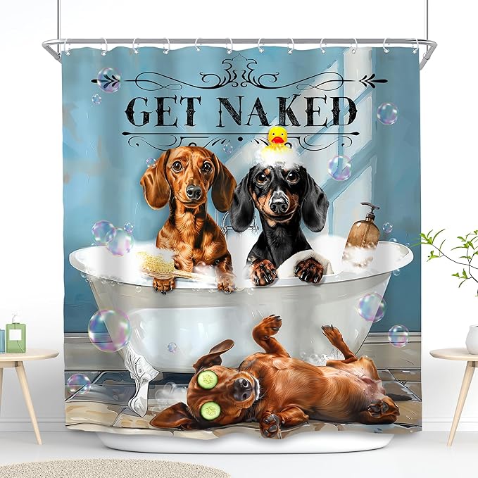 SVBright Funny Dog Shower Curtain 72Wx72L Inch Kids Dachshund Cute Animal Puppy Bathing in Bathtub Bubbles Hilarious Lovely Pet Boy 12 Pack Hooks Polyester Waterproof Fabric Bathroom Bathtub Panels