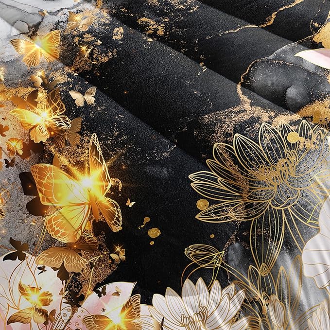 Butterfly Flowers Comforter Set Twin Lotus Floral Bedding Sets 3PCS for Kids Teen Adult Room Decor Ultra-Soft Lightweight Microfiber 1 Comforter with 2 Pillowcases