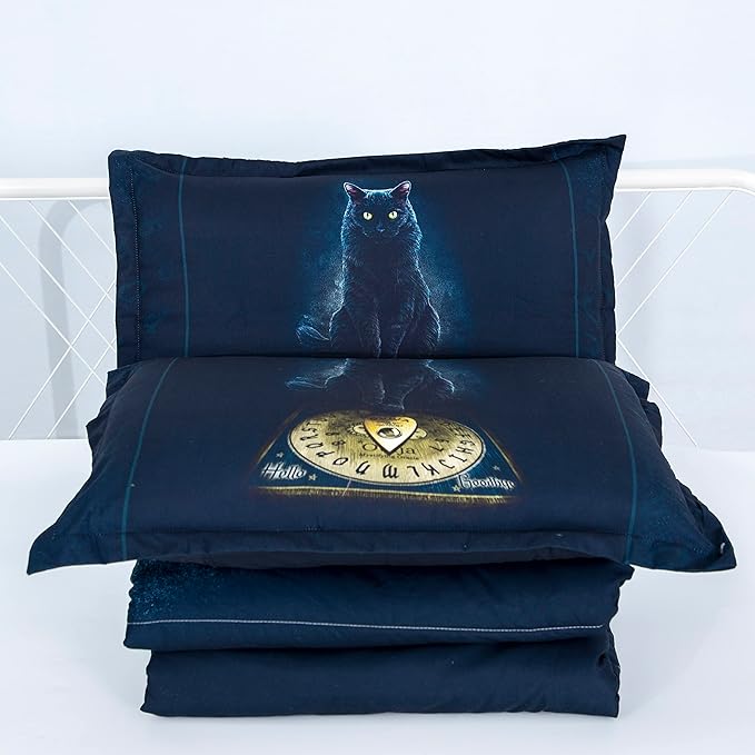 Black Cat Comforter Set,3D Cartoon Cat Comforter Twin,Animals Print Bedding Set for Kids Girls Boys Cat Quilt Set with 1 Comforter and 2 Pillow Cases Bedroom Decor
