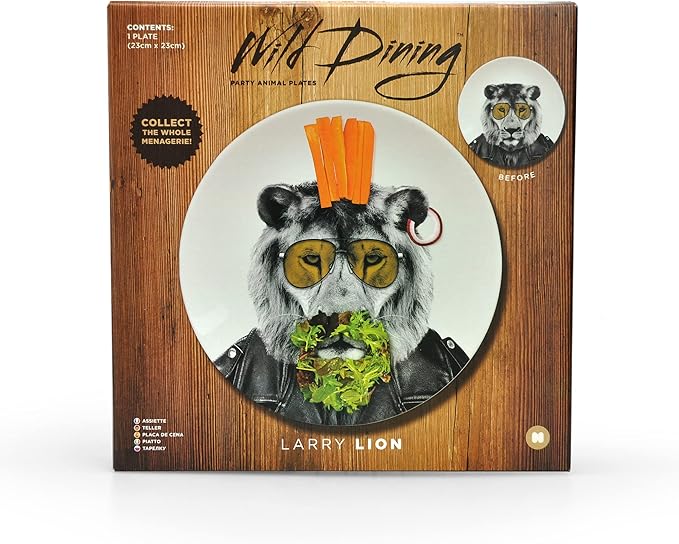 Wild Dining Dinner Plate I Funny Dinner Plate I 100% Ceramic I 9-inch Plate I Funny Plate with Goofy Pet Print I Gift Idea for Students | Dishwasher Microwave and Food Safe (Lion)