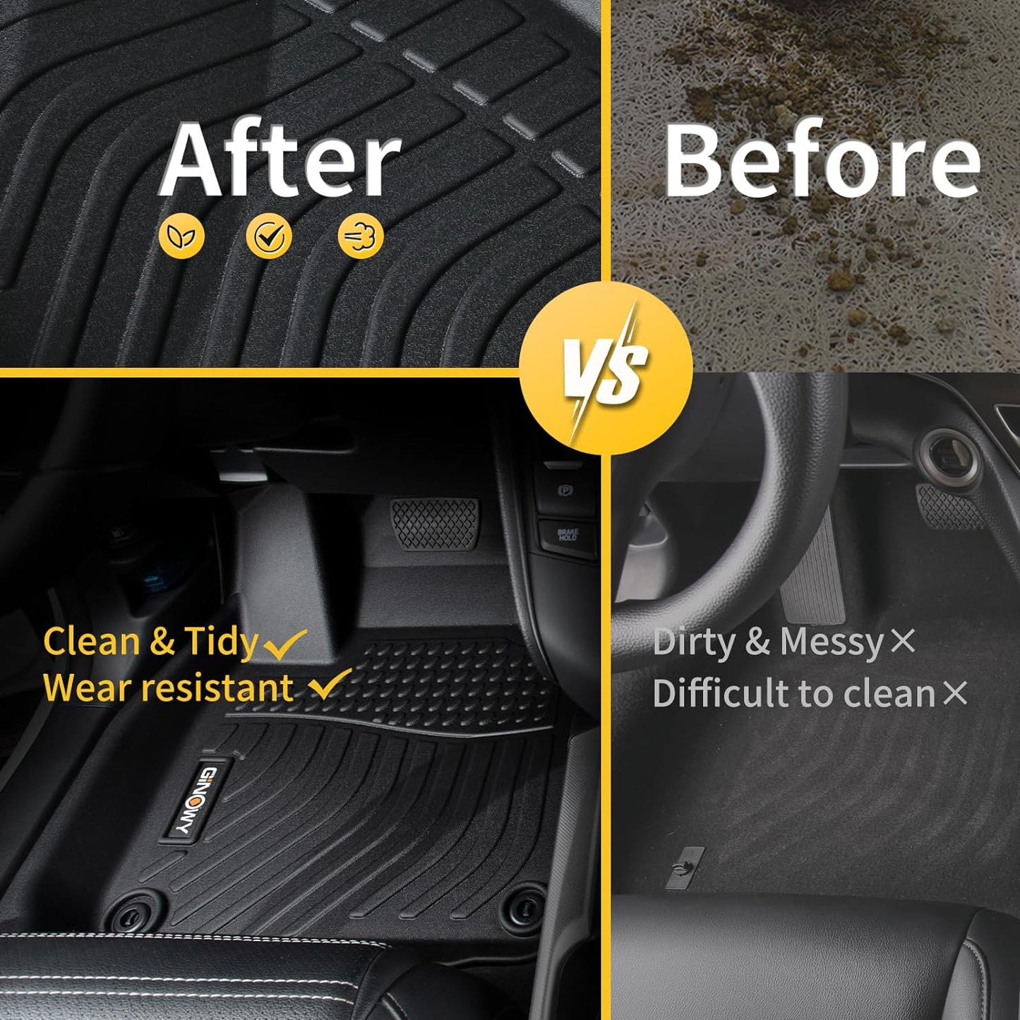 GINOWY-Floor Mats & Cargo Liner for Volvo XC60 2010-2017, All Weather Car Floor Mats Cargo Liner TPE Rubber Liners Trunk Mat for Volvo XC60 Accessories