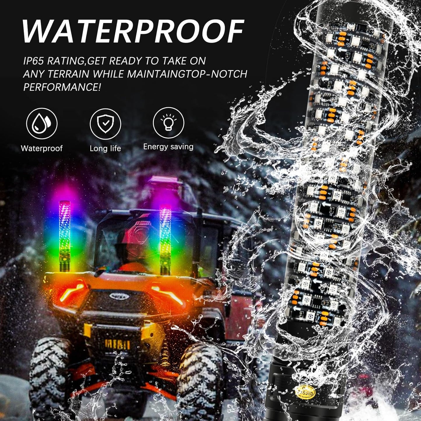 DREAMIZER 2PCS 1FT Fat Spiral Led Whip Lights with APP&Remote Control RGB Chasing Dancing Lighted Antenna Whips Compatible with Can-Am X3 UTV ATV RZR SXS Dune Buggy Offroad Truck