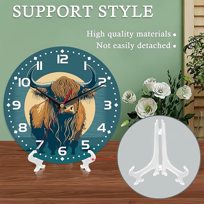 Wall Clocks,Highland Cow 10 Inch Wall Clock,Small Battery Operated Wall Clocks Decorative for Kitchen/Living Room/Bedroom/Bathroom/Dining Room
