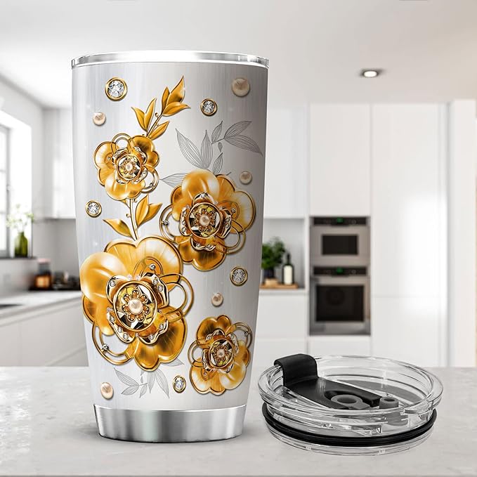 ZOXIX Flower Tumbler Cup Jewelry Style The Love Between A Mother And Daughter Is Forever Birthday Gifts For Mom From Daughter Floral Print Travel Mug Mothers Day Sentimental Gift
