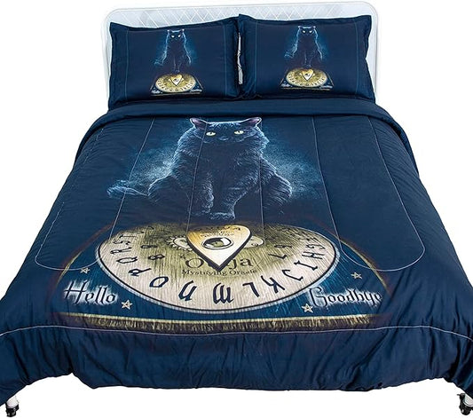 Black Cat Comforter Set,3D Cartoon Cat Comforter Twin,Animals Print Bedding Set for Kids Girls Boys Cat Quilt Set with 1 Comforter and 2 Pillow Cases Bedroom Decor
