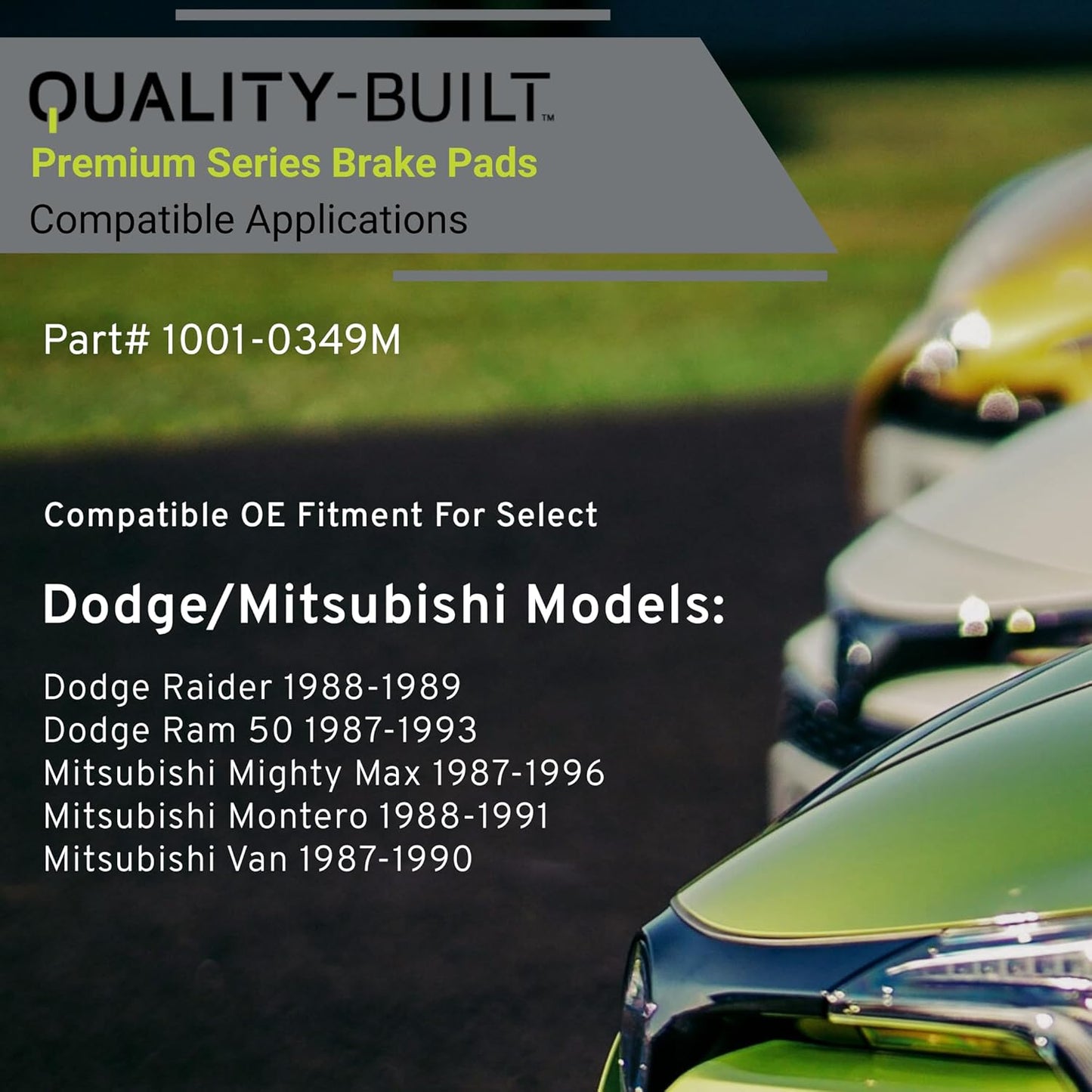 Premium Semi-Metallic Front Brake Pads (1001-0349M) Compatible with Dodge Raider 1989-1988, Ram 50 1993-1987, Mitsubishi Mighty Max 1996-1987, Montero 1991-1988, Van 1990-1987