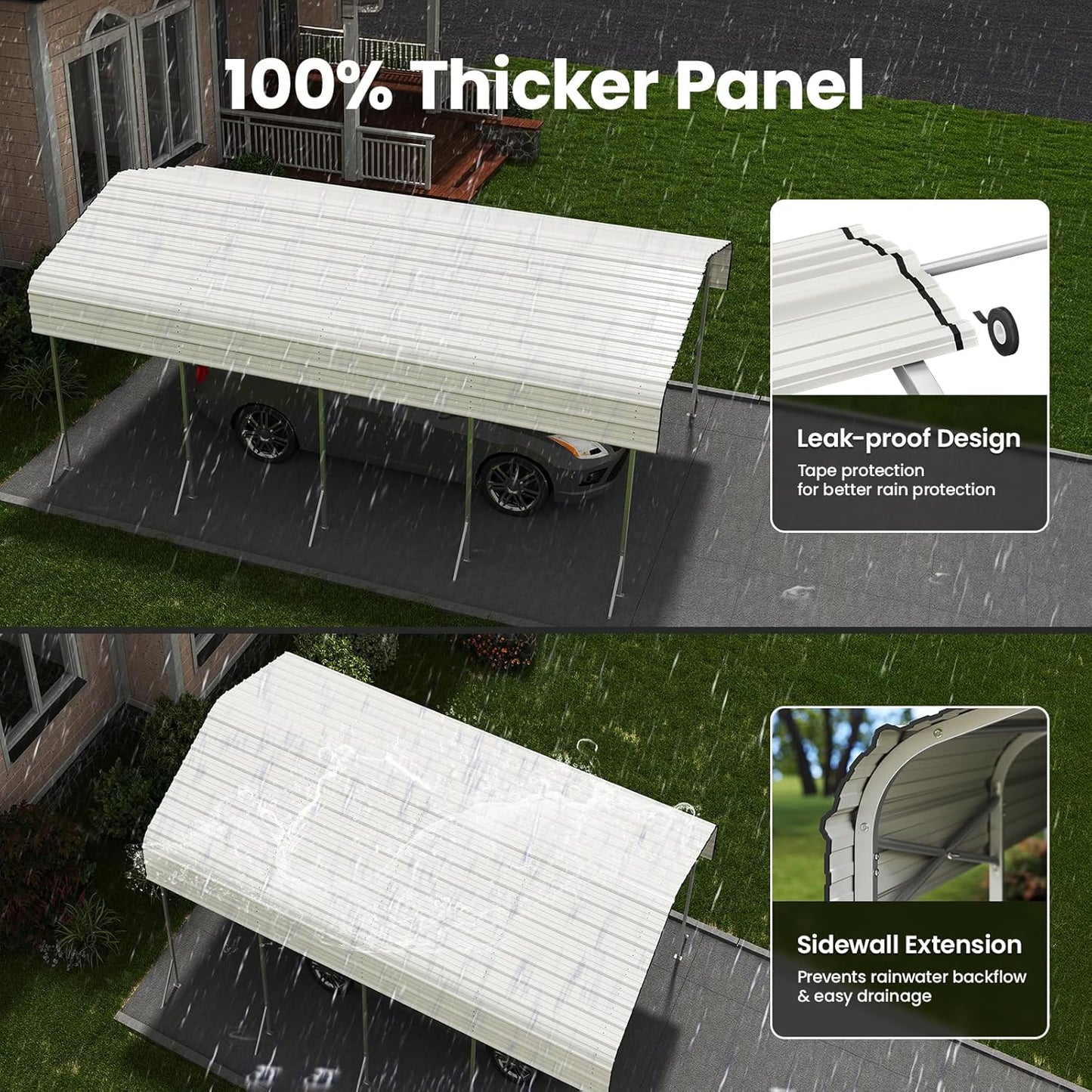 12x20' Heavy Duty Metal Carport – Sturdy Structure, All-Weather Protection, Easy Assembly for Cars, Trucks, Boats, Tractors, and Outdoor Storage (White, 12x20FT)