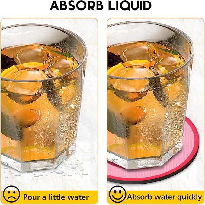 Swooflia Coasters for Drinks Coffee Table, Smile Face Cute Silicone Absorbent Cup Coaster Set Housewarming Kitchen Home Wooden Desk Office Bar Tabletop Decor 6 Pack