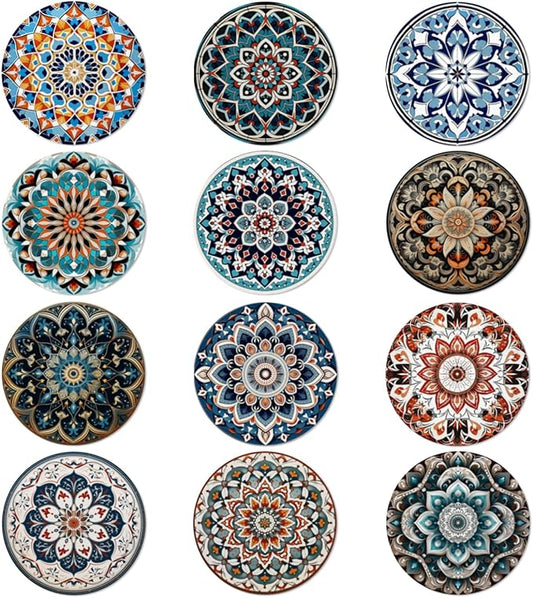 Trillionn 12 Pack Felt Cup Coasters for Drink, Absorbent Coasters for Coffee, Classical Flower Pattern Design Drink Coasters