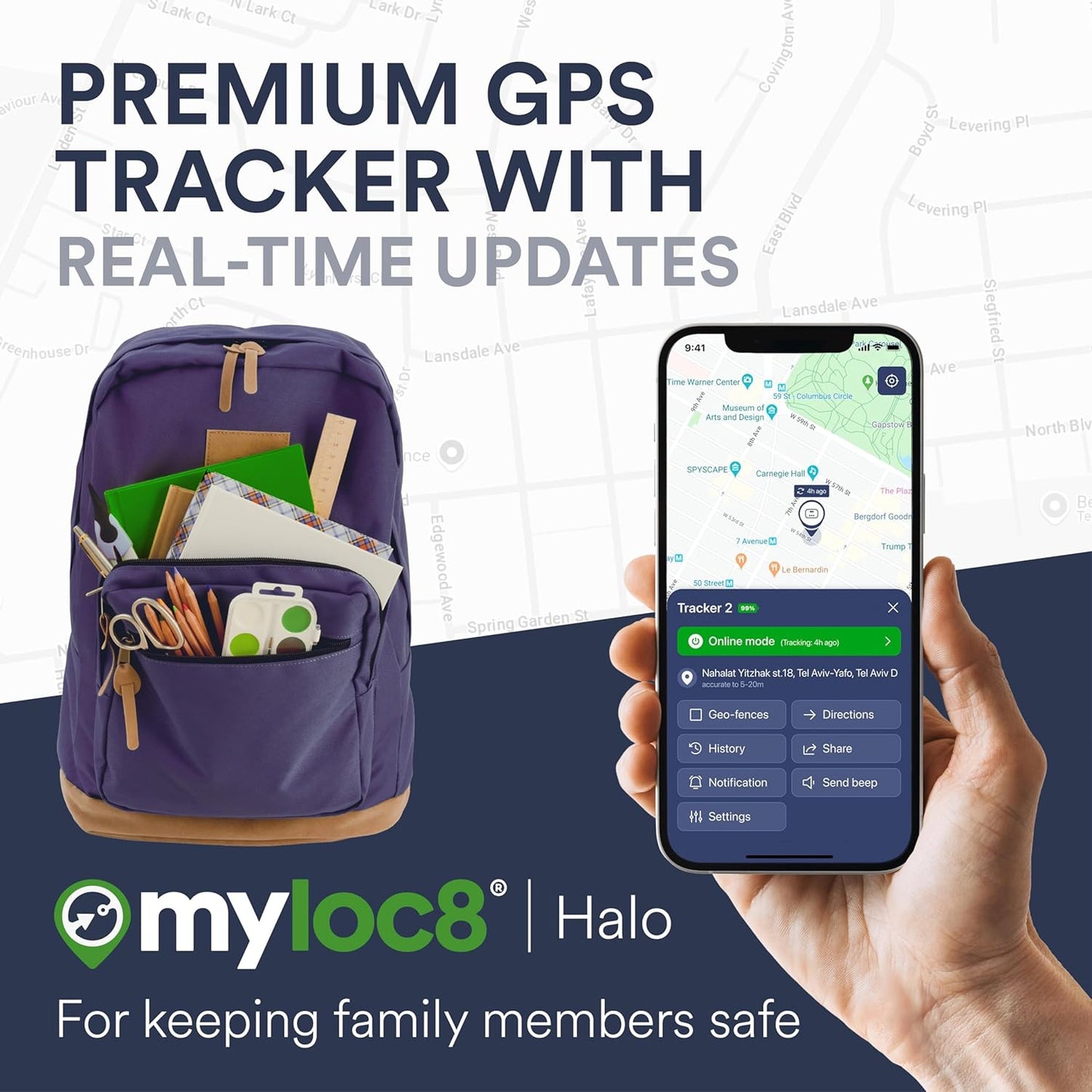 Highly Precise GPS Tracker for Keys, Backpack, Luggage & Kids – Built-in SIM, SOS Button - Smart Tag with Real-Time Tracking, Waterproof, iOS & Android Locator Device (4 Months Subscription incl)