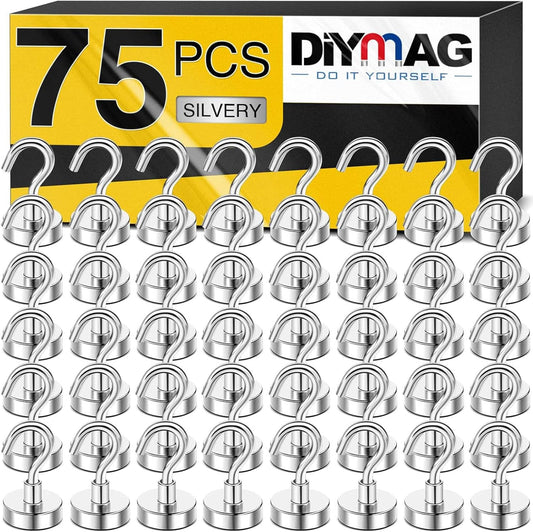 DIYMAG Magnetic Hooks, 30Lbs Strong Heavy Duty Cruise Magnet (75 Pack-Silver),Magnetics S-Hooks for Classroom, Fridge, Hanging, Cabins, Grill, Kitchen, Garage, Workplace and Office Etc