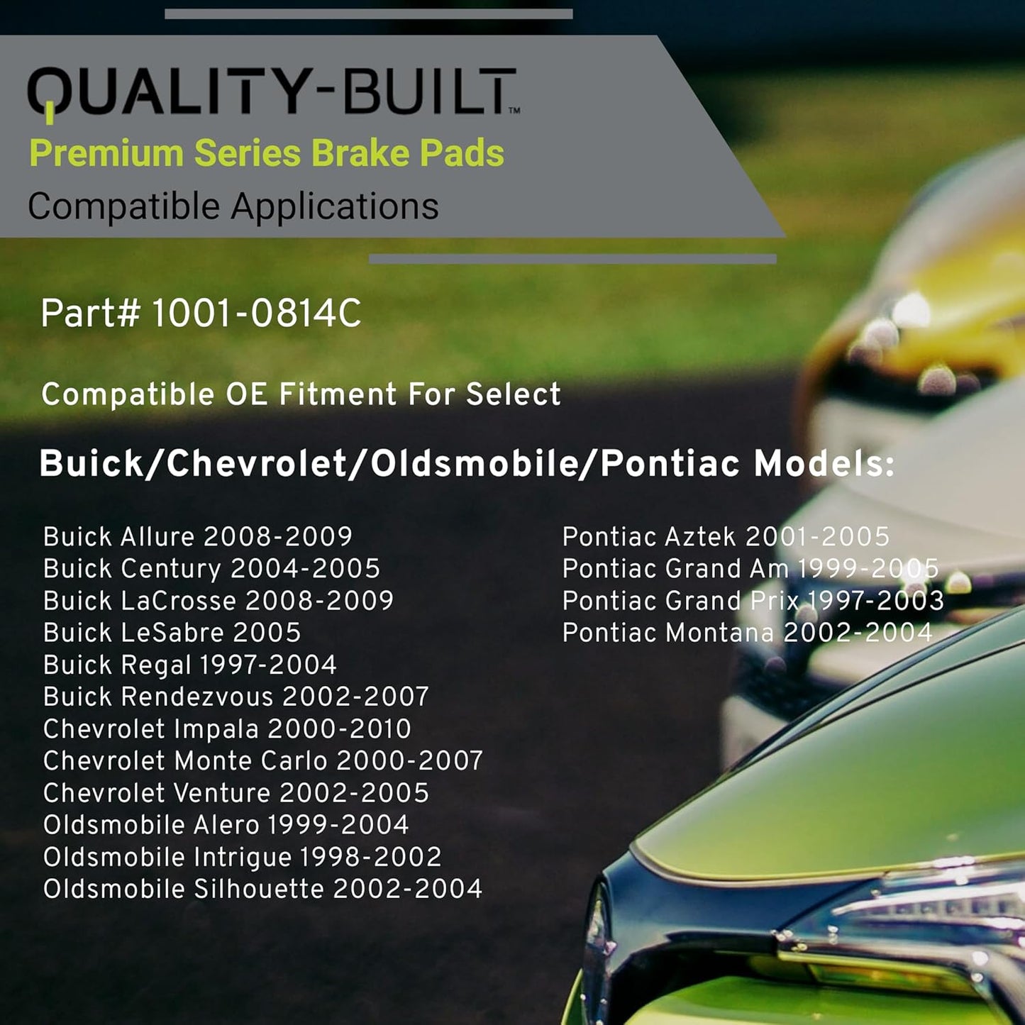 Premium Ceramic Rear Brake Pads (1001-0814C) Compatible with 1997-2010 Buick/Chevrolet/Oldsmobile/Pontiac (Alero/Allure/Aztek/Century/Grand Am/Grand Prix/Impala/Intrigue & More)