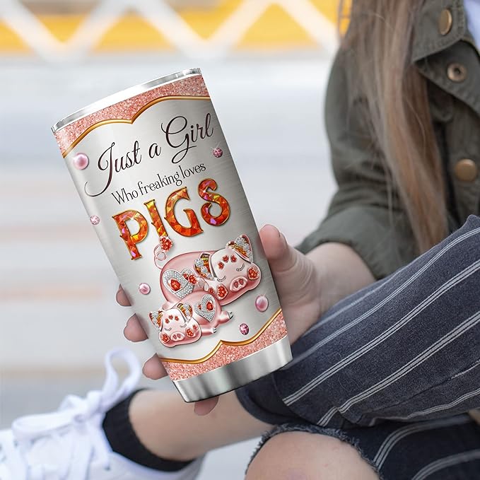 ZOXIX Im Just A Girl Who Loves Pigs Stainless Steel Tumbler Jewelry Style Funny Animal Coffee Mugs With 20oz Cute Pig Lover Gifts For Girls Farm Themed Insulated Travel Cup