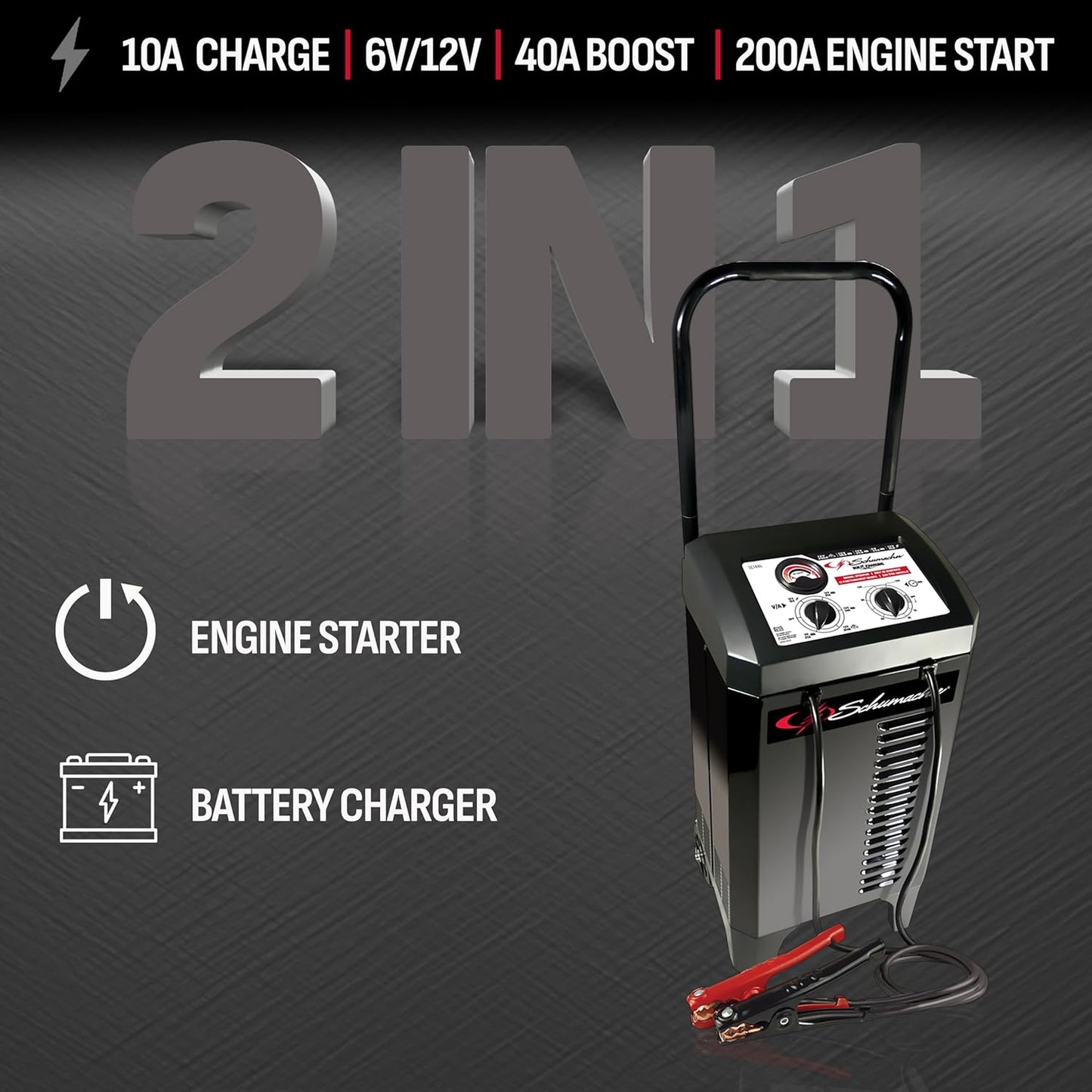 Schumacher Electric Manual Battery Charger & Engine Starter – 6V/12V 200A Heavy-Duty Auto Battery Charger with 40A Boost Mode, Color-Coded Clamps, 6-Foot Output Cables & Rugged Design SC1446
